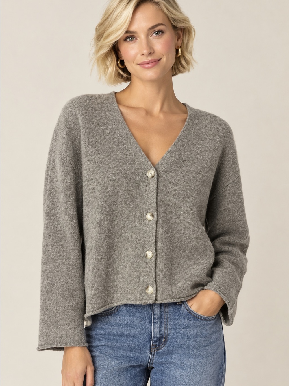Member’s Mark Taupe V-Neck Button Front Cardigan